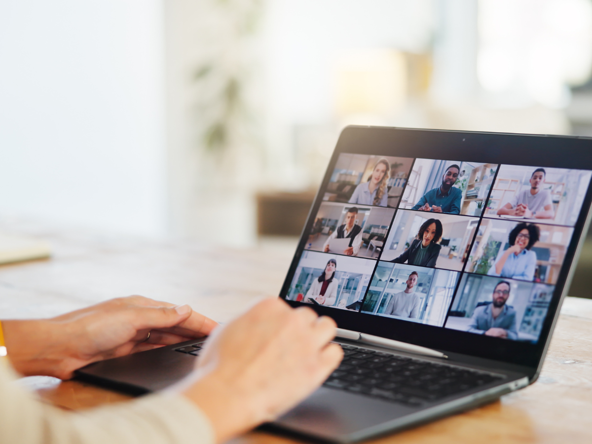 person on a video call on a laptop