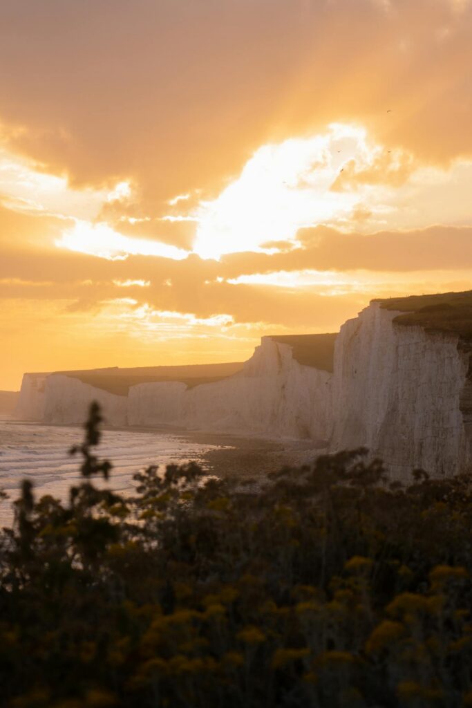 Seven Sisters chalk cliffs at sunset in East Sussex, near where Ingenio Technologies provides IT support