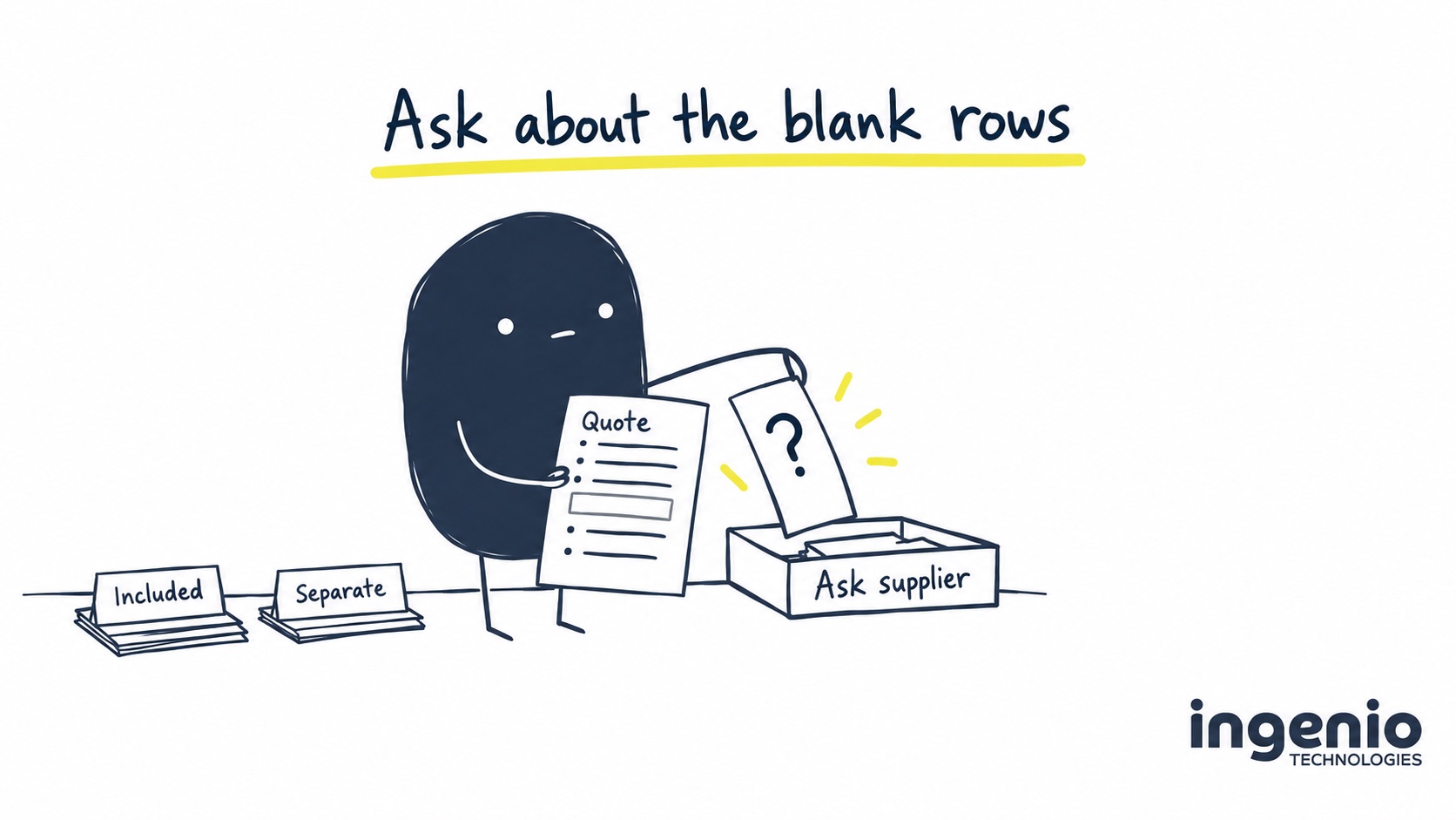 Ingi pulls an unanswered item from an IT support quote to ask the supplier for clarification.